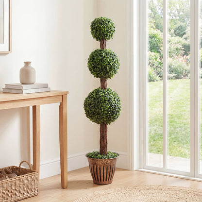 4 FT Artificial Triple Ball Boxwood Tree, Cement Planter Set of 2, Green Faux Plants at Gallery Canada