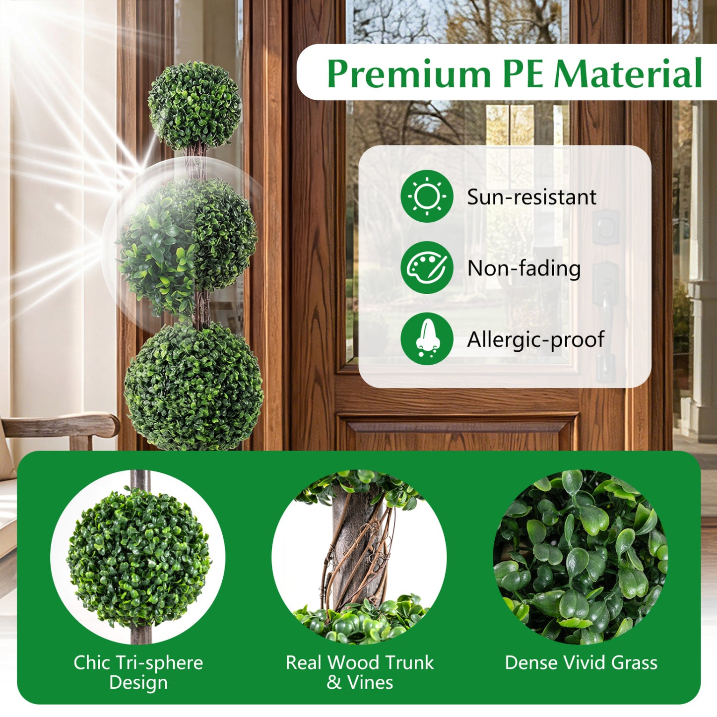 4 FT Artificial Triple Ball Boxwood Tree, Cement Planter Set of 2, Green Faux Plants at Gallery Canada