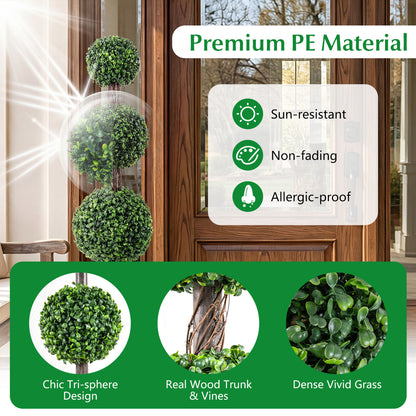 4 FT Artificial Triple Ball Boxwood Tree, Cement Planter Set of 2, Green Faux Plants at Gallery Canada