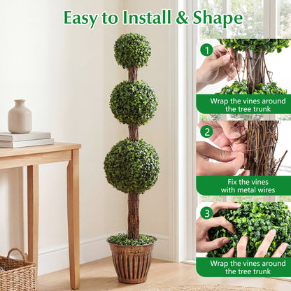 4 FT Artificial Triple Ball Boxwood Tree, Cement Planter Set of 2, Green Faux Plants at Gallery Canada