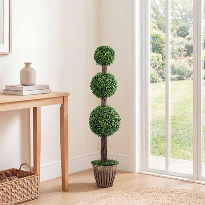 4 FT Artificial Triple Ball Boxwood Tree, Cement Planter, Green Faux Plants Green at Gallery Canada
