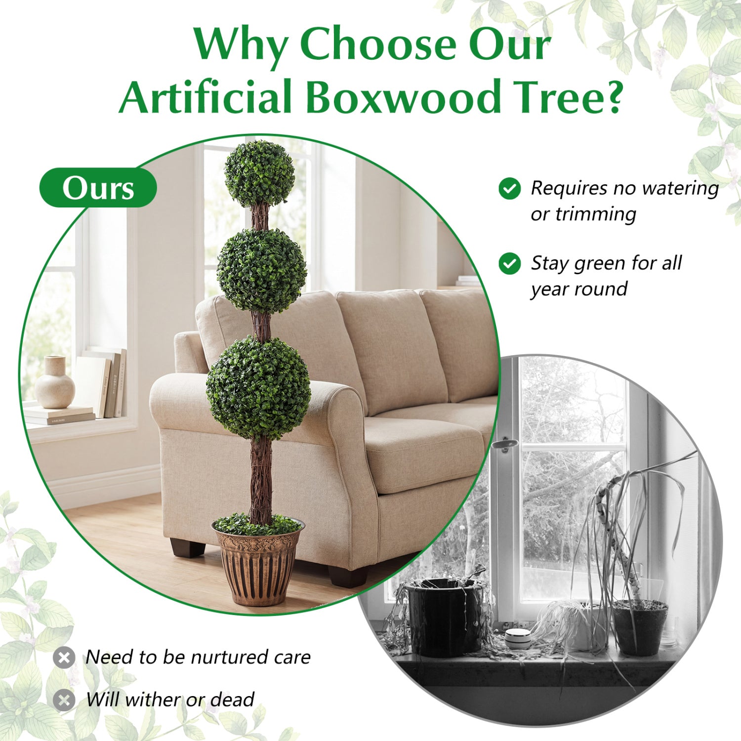 4 FT Artificial Triple Ball Boxwood Tree, Cement Planter, Green Faux Plants at Gallery Canada