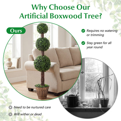 4 FT Artificial Triple Ball Boxwood Tree, Cement Planter, Green Faux Plants at Gallery Canada