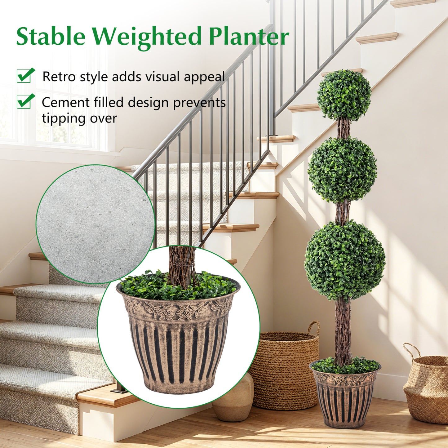 4 FT Artificial Triple Ball Boxwood Tree, Cement Planter, Green Faux Plants at Gallery Canada