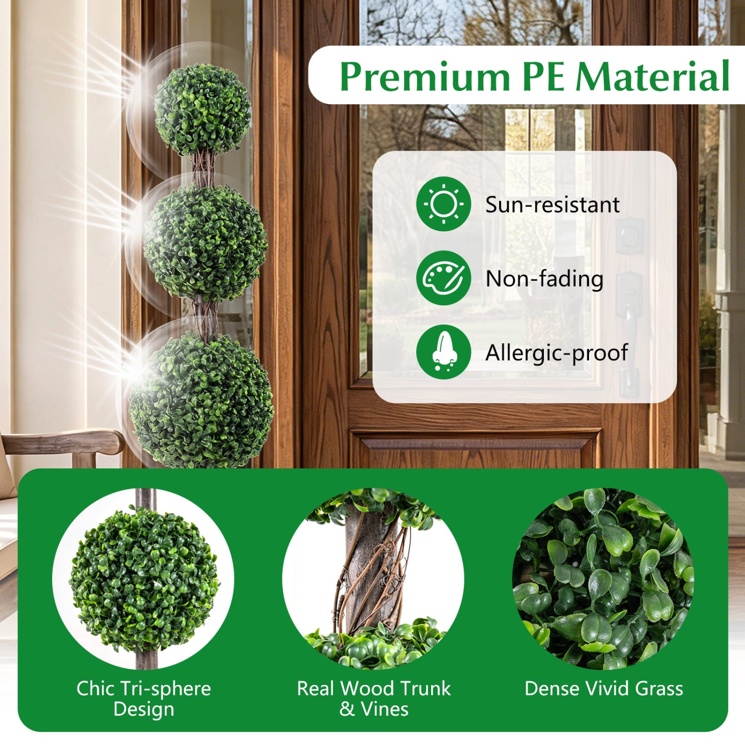 4 FT Artificial Triple Ball Boxwood Tree, Cement Planter, Green Faux Plants at Gallery Canada