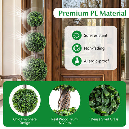 4 FT Artificial Triple Ball Boxwood Tree, Cement Planter, Green Faux Plants at Gallery Canada