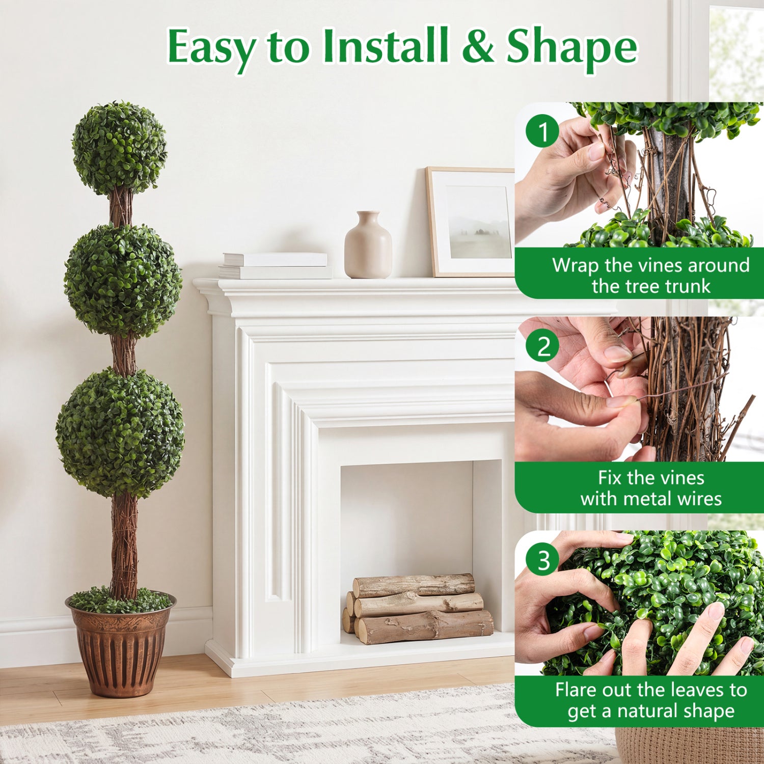 4 FT Artificial Triple Ball Boxwood Tree, Cement Planter, Green Faux Plants at Gallery Canada
