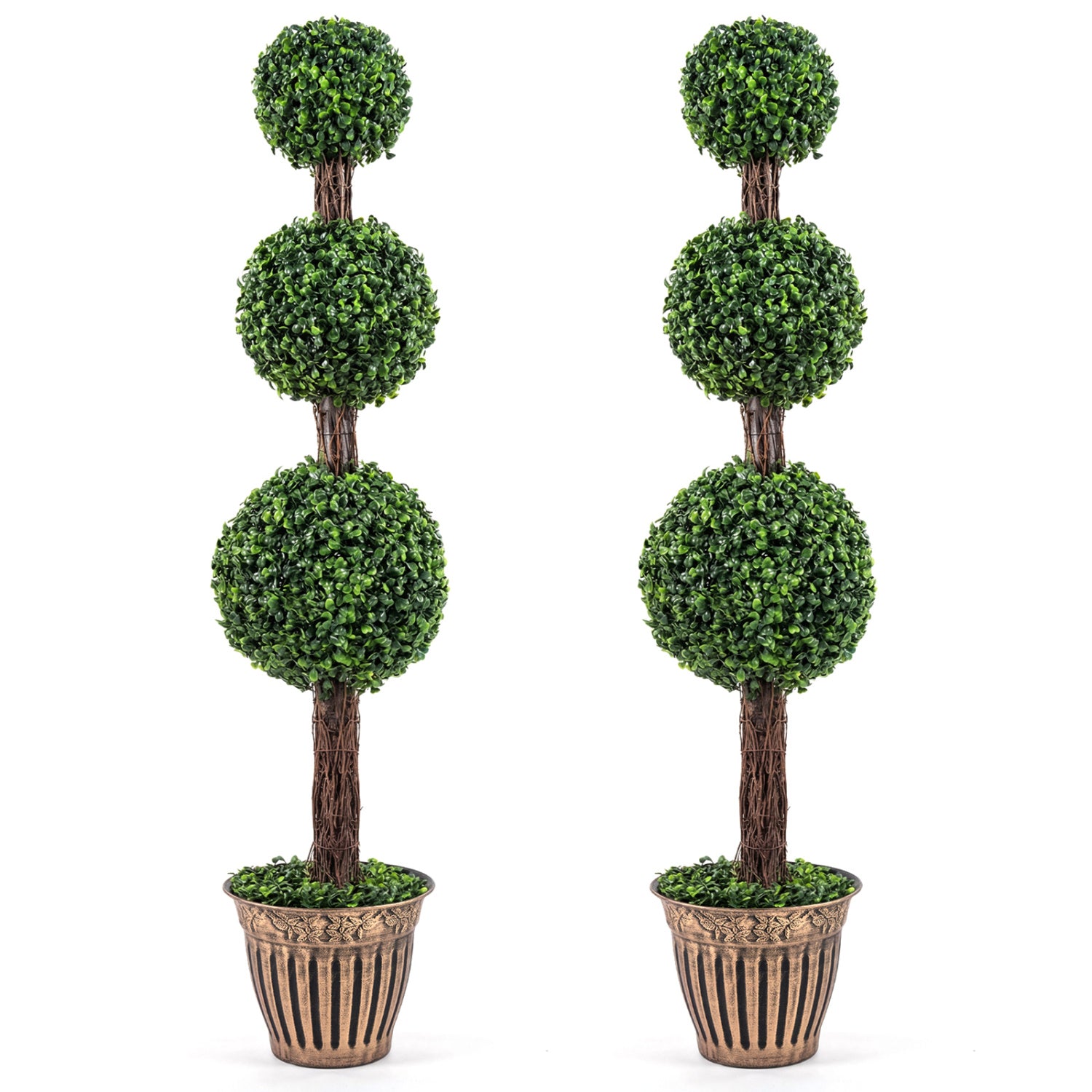 4 FT Artificial Triple Ball Boxwood Tree, Cement Planter Set of 2, Green Faux Plants at Gallery Canada