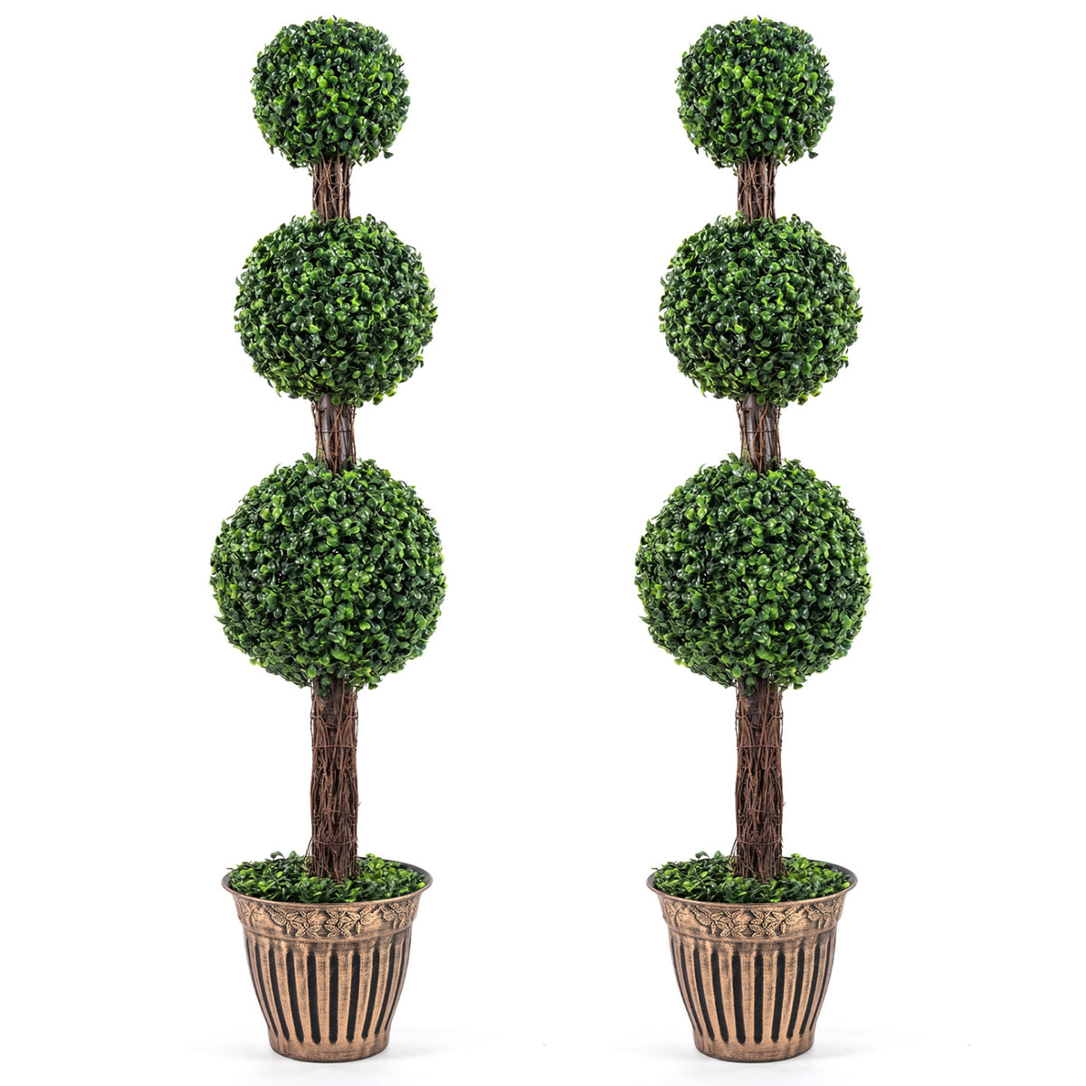 4 FT Artificial Triple Ball Boxwood Tree, Cement Planter Set of 2, Green Faux Plants at Gallery Canada