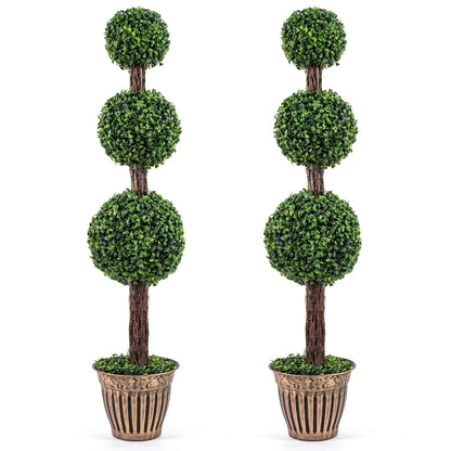 4 FT Artificial Triple Ball Boxwood Tree, Cement Planter Set of 2, Green Faux Plants Green at Gallery Canada