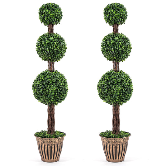 4 FT Artificial Triple Ball Boxwood Tree, Cement Planter Set of 2, Green Faux Plants Green at Gallery Canada