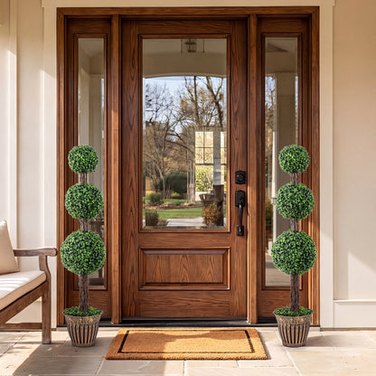4 FT Artificial Triple Ball Boxwood Tree, Cement Planter Set of 2, Green Faux Plants at Gallery Canada