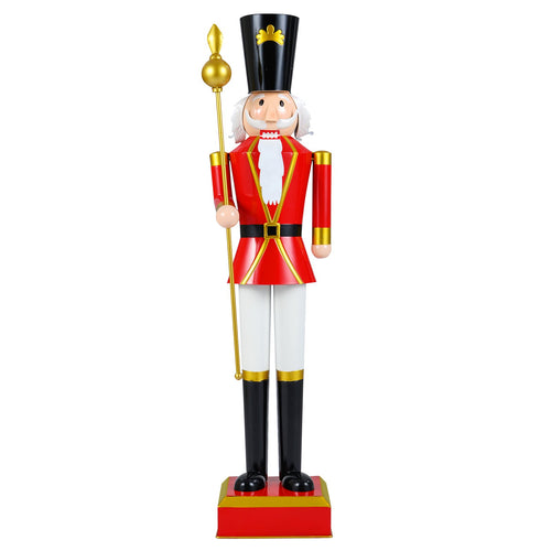 4 FT Christmas Nutcracker with High Hat & Beautiful Scepter, Black & Red