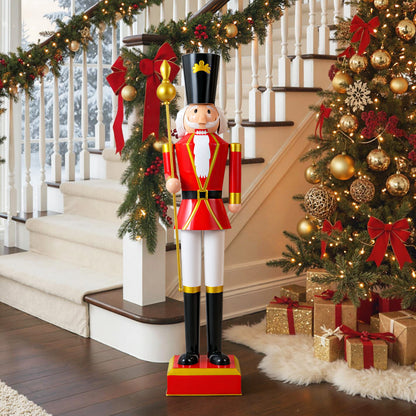 4 FT Christmas Nutcracker With High Hat, Beautiful Scepter, Red, Black Christmas Decor & Accessories at Gallery Canada