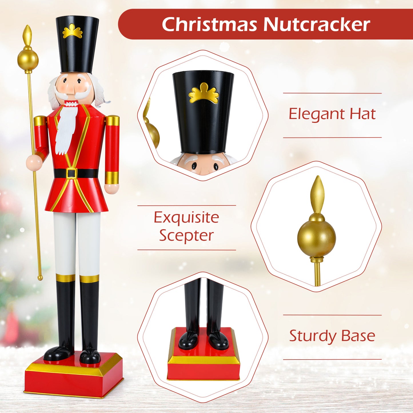 4 FT Christmas Nutcracker With High Hat, Beautiful Scepter, Red, Black Christmas Decor & Accessories at Gallery Canada