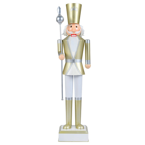 4 FT Christmas Nutcracker, High Hat Scepter, White Golden