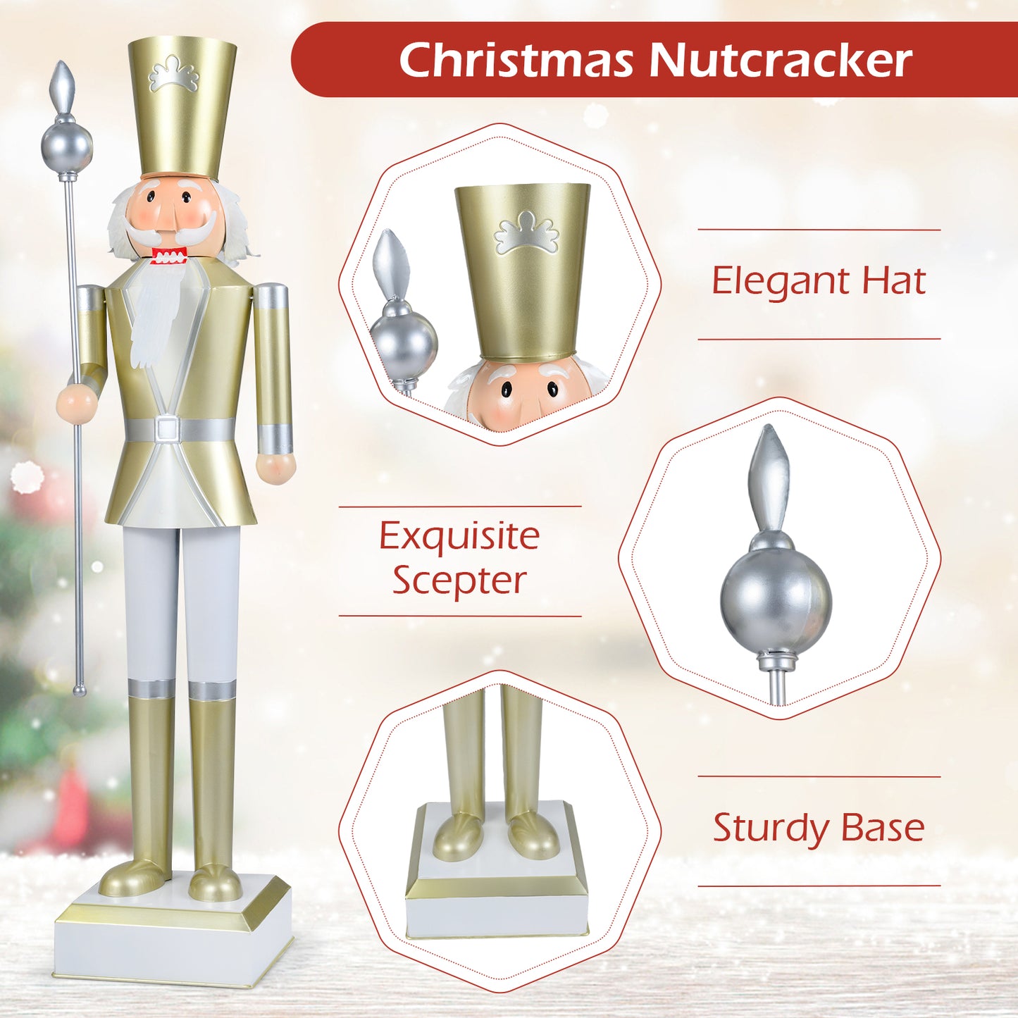 4 FT Christmas Nutcracker, High Hat Scepter, White Golden Christmas Decor & Accessories at Gallery Canada