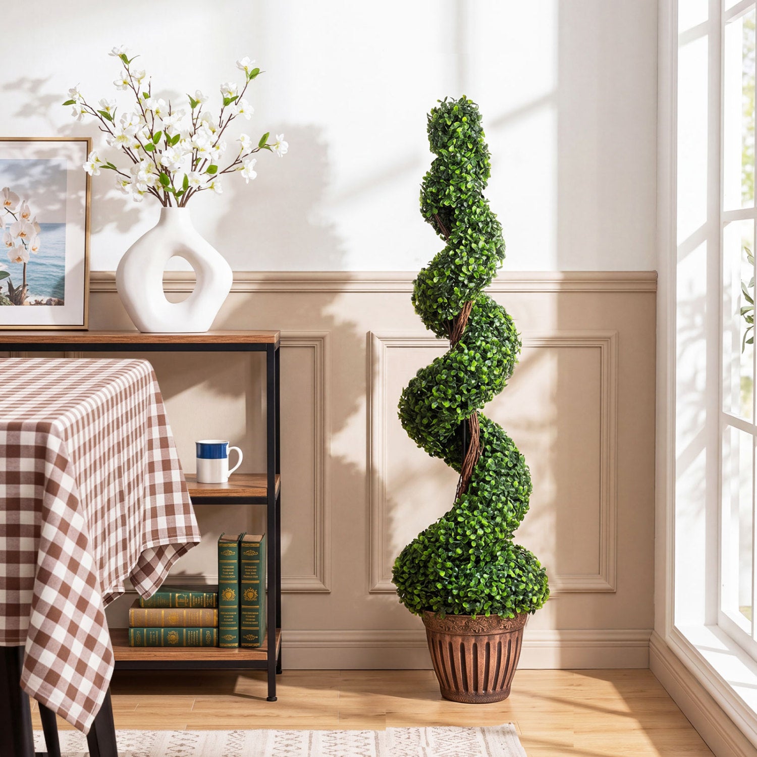 4 Feet Artificial Boxwood Spiral Tree, Green Faux Plants at Gallery Canada