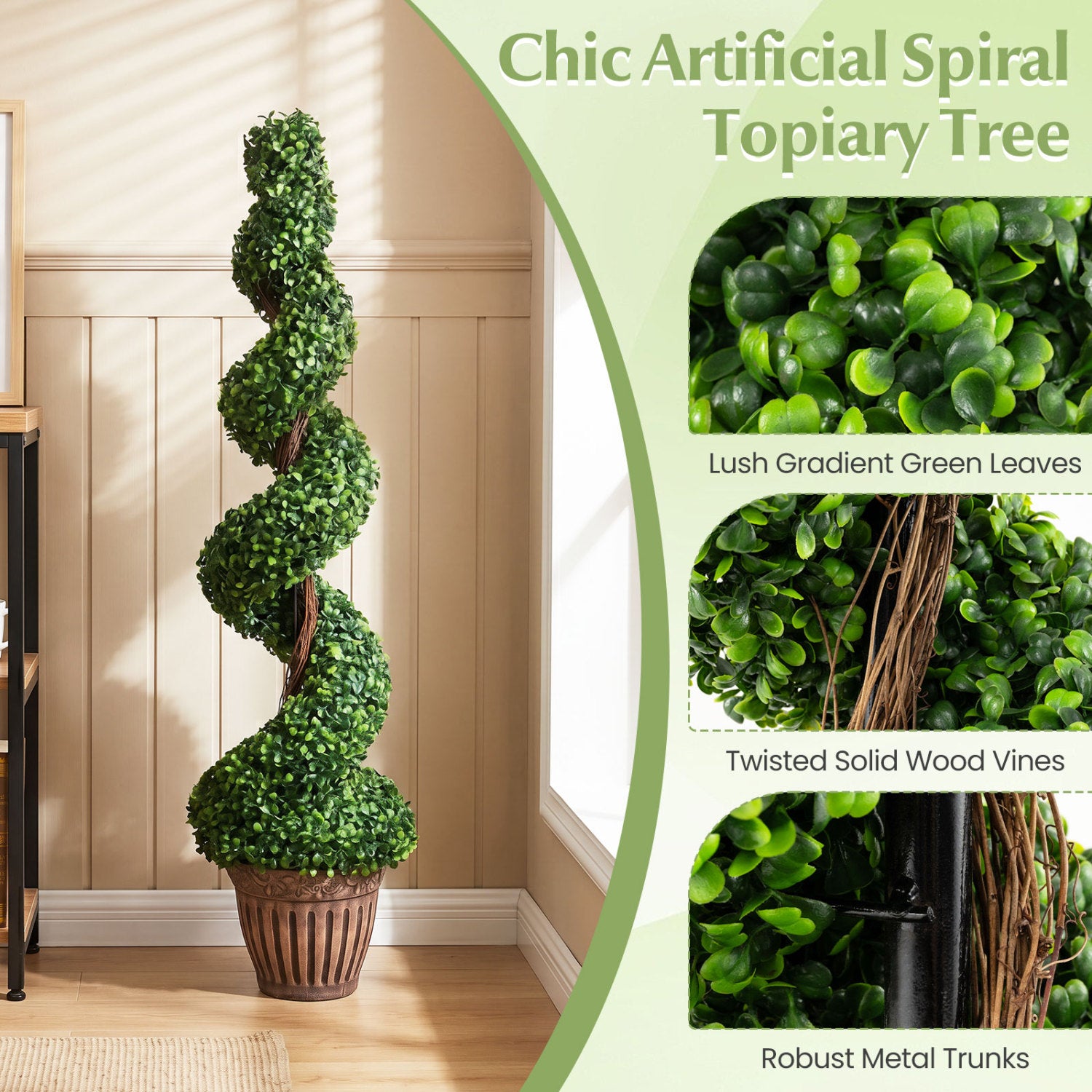 4 Feet Artificial Boxwood Spiral Tree, Green Faux Plants at Gallery Canada