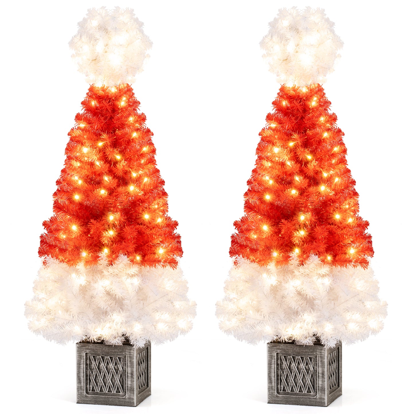 4 Feet Artificial Christmas Tree with 300 Branch Tips and 100 Warm White LED Lights, Red