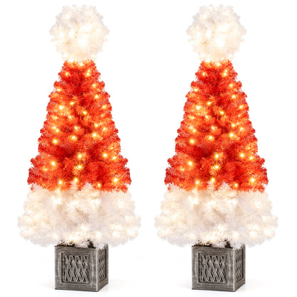 4 Feet Artificial Christmas Tree with 300 Branch Tips and 100 Warm White LED Lights, Red