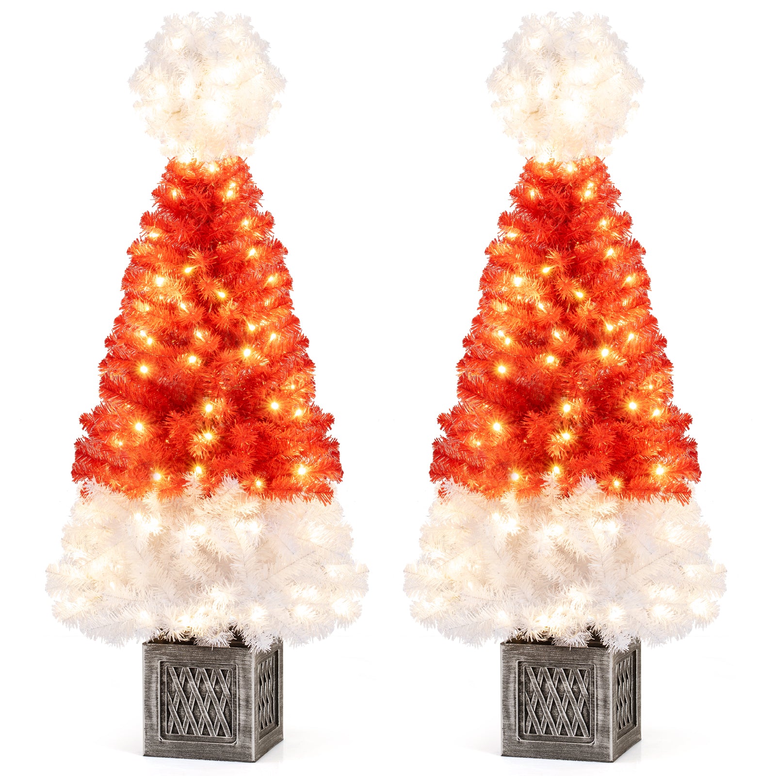 4 Feet Artificial Christmas Tree with 300 Branch Tips and 100 Warm White LED Lights, Red Christmas Tree at Gallery Canada