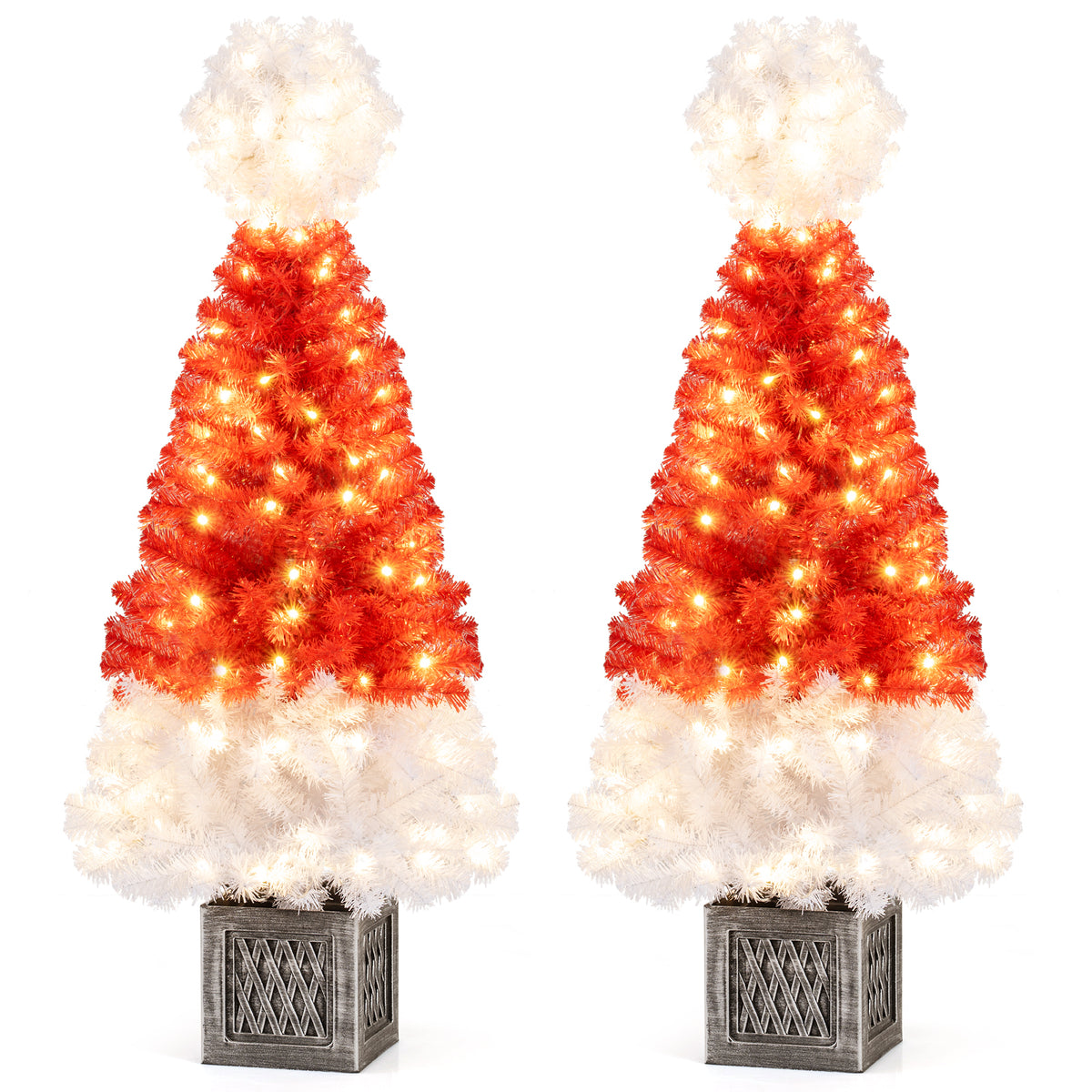 4 Feet Artificial Christmas Tree with 300 Branch Tips and 100 Warm White LED Lights, Red Christmas Tree at Gallery Canada