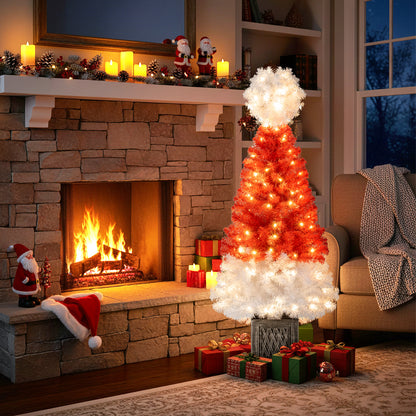 4 Feet Artificial Christmas Tree with 300 Branch Tips and 100 Warm White LED Lights, Red