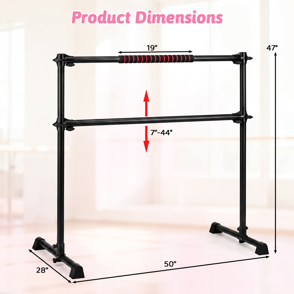 Barre de ballet portable de 4 pieds, hauteur réglable, noir