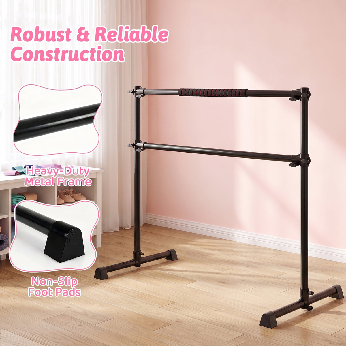 Barre de ballet portable de 4 pieds, hauteur réglable, noir