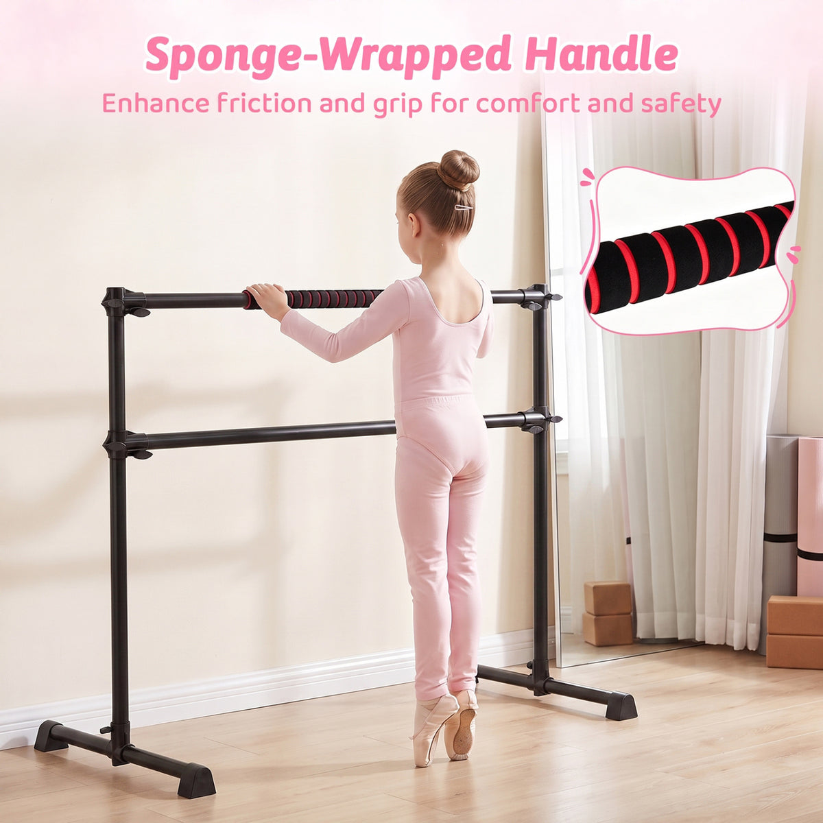 Barre de ballet portable de 4 pieds, hauteur réglable, noir
