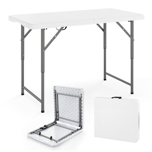 4 Feet Portable Camping Table, HDPE Tabletop, Metal Legs, White