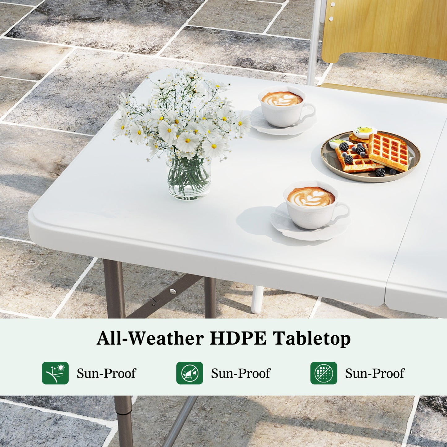 4 Feet Portable Camping Table, HDPE Tabletop, Metal Legs, White Camping Furniture at Gallery Canada