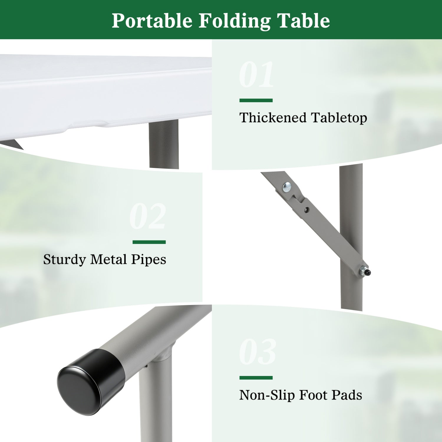 4 Feet Portable Camping Table, HDPE Tabletop, Metal Legs, White Camping Furniture at Gallery Canada