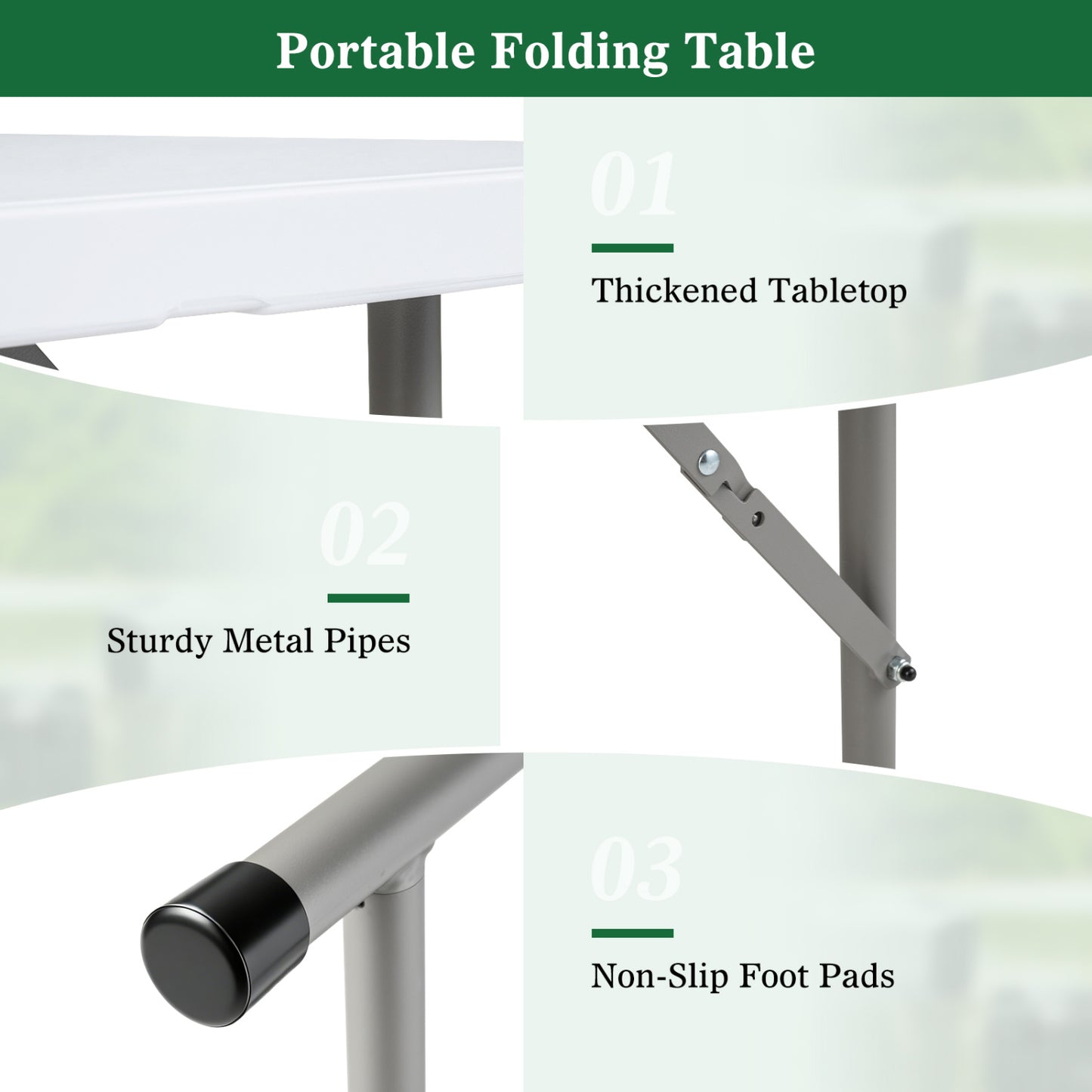 4 Feet Portable Camping Table, HDPE Tabletop, Metal Legs, White Camping Furniture at Gallery Canada