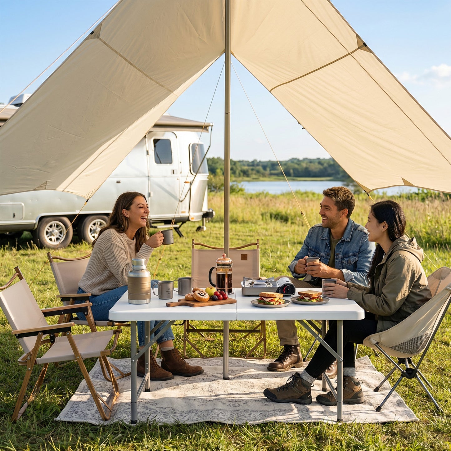 4 Feet Portable Camping Table, HDPE Tabletop, Metal Legs, White Camping Furniture at Gallery Canada
