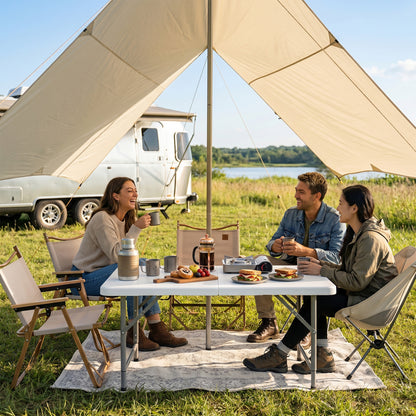 4 Feet Portable Camping Table, HDPE Tabletop, Metal Legs, White Camping Furniture at Gallery Canada