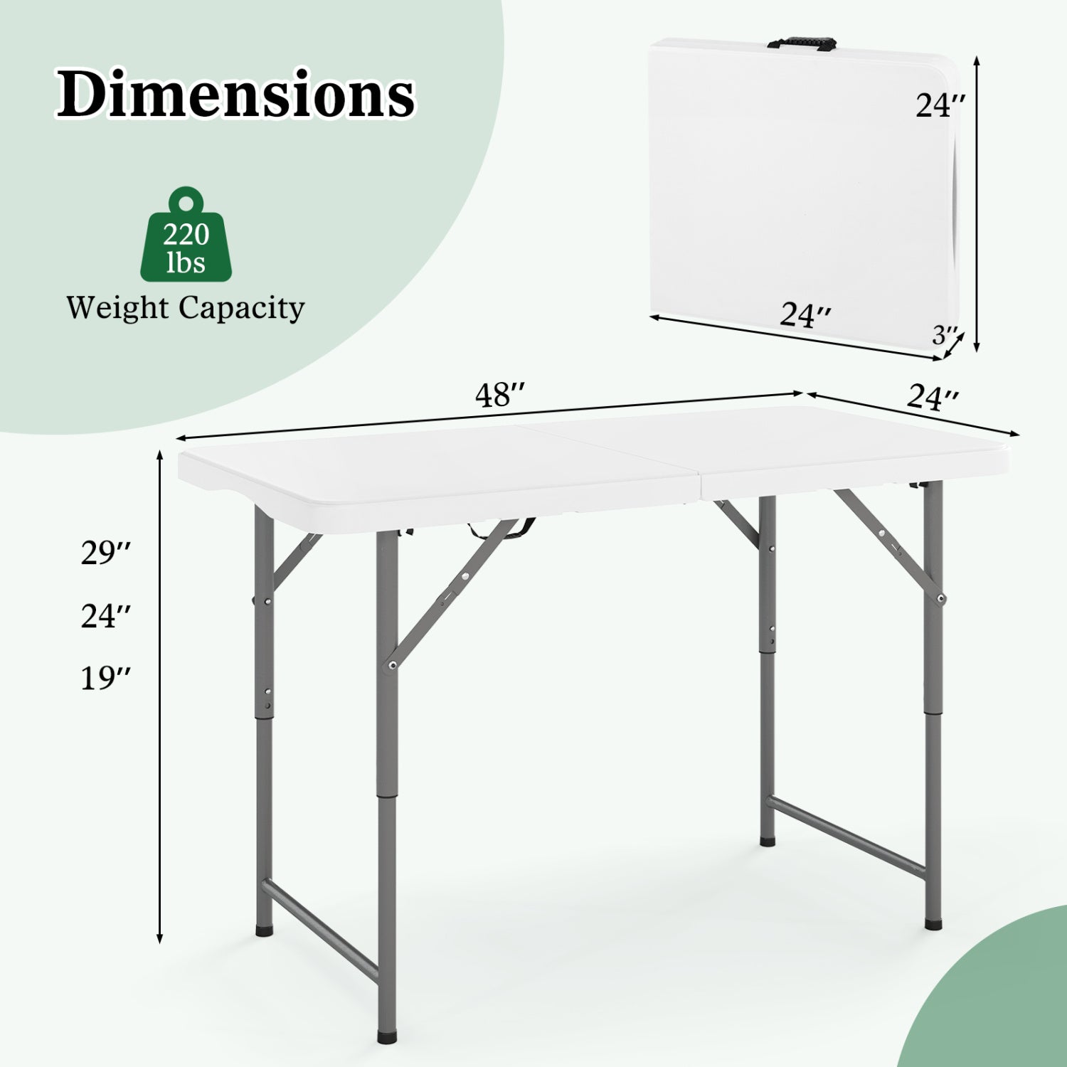 4 Feet Portable Camping Table, HDPE Tabletop, Metal Legs, White Camping Furniture at Gallery Canada