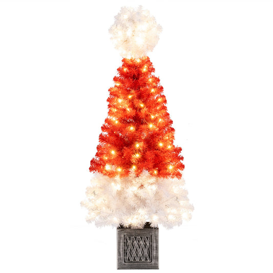 4 Ft Artificial Christmas Tree Santa Hat Xmas Tree with 300 Branch Tips Red, Red Christmas Tree Red at Gallery Canada