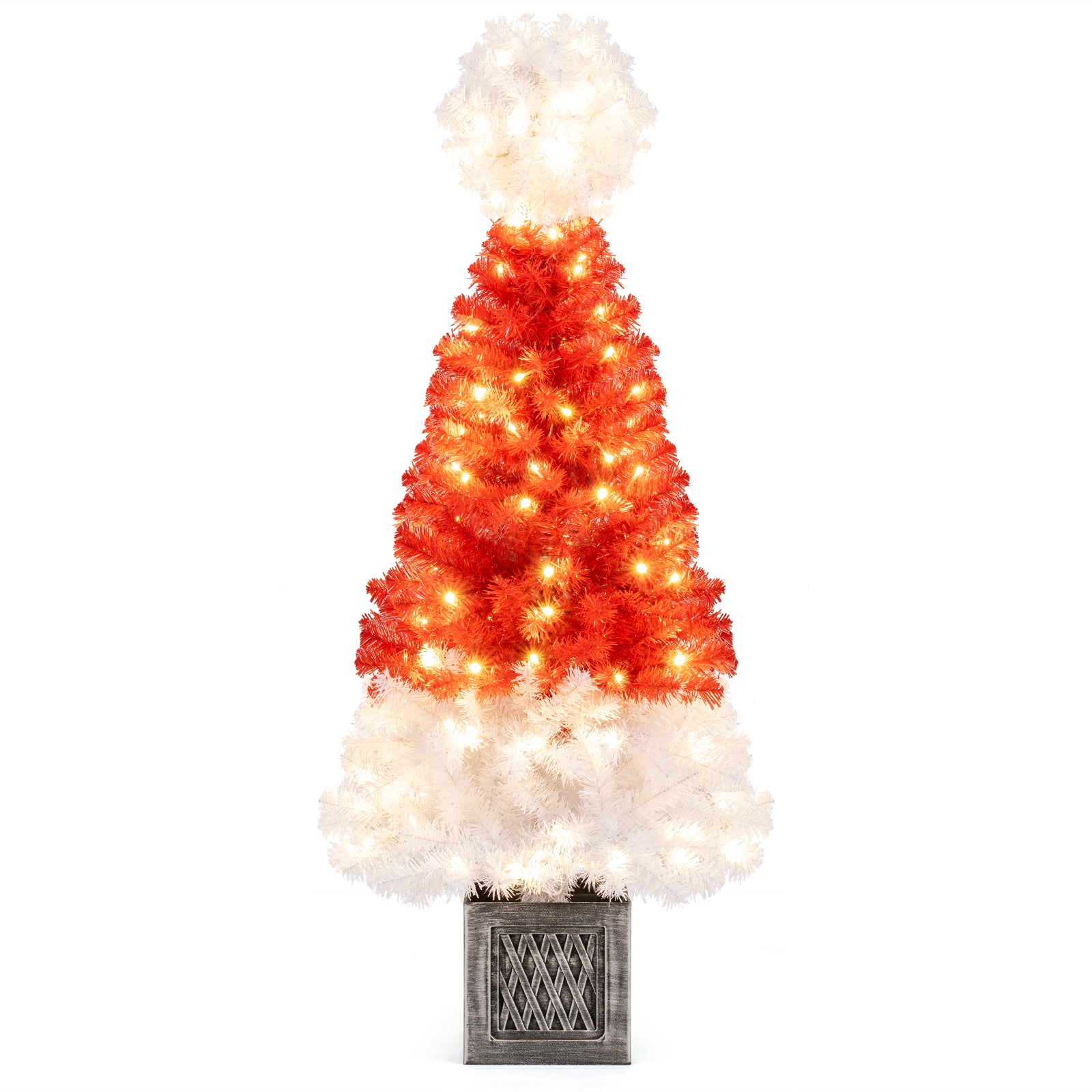 4 Ft Artificial Christmas Tree Santa Hat Xmas Tree with 300 Branch Tips Red, Red Christmas Tree Red at Gallery Canada