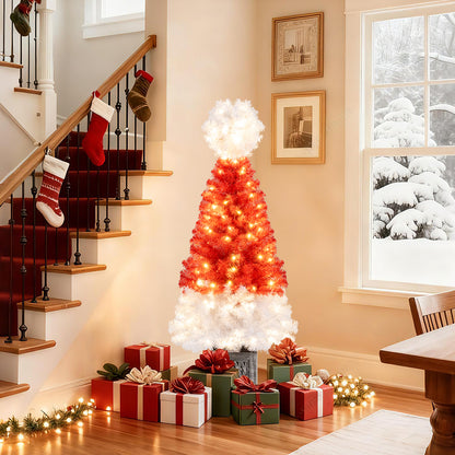 4 Ft Artificial Christmas Tree Santa Hat Xmas Tree with 300 Branch Tips Red, Red Christmas Tree at Gallery Canada