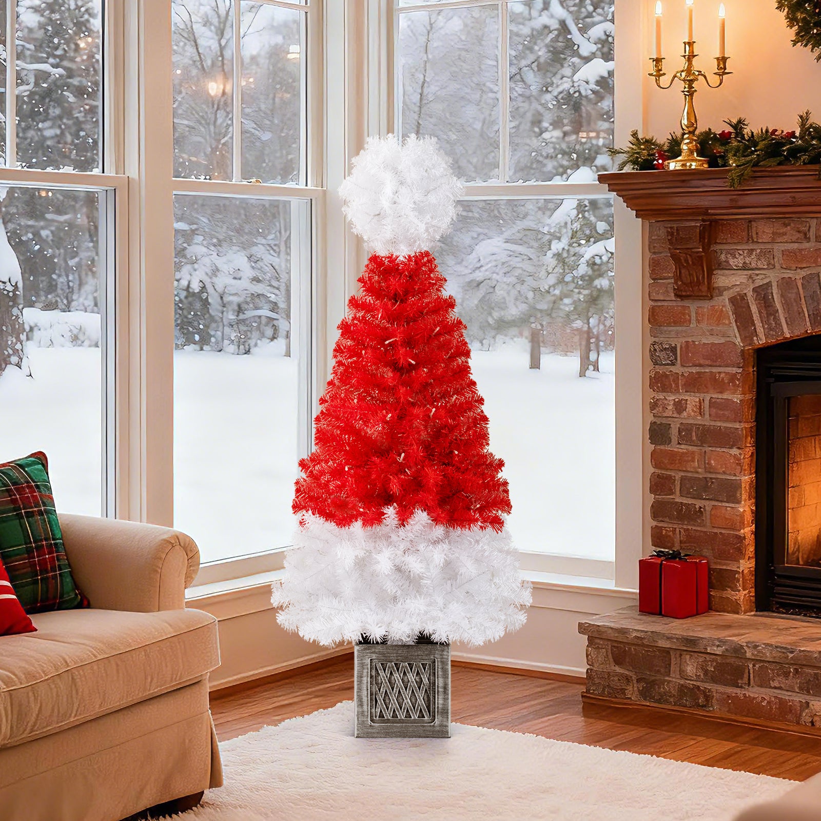 4 Ft Artificial Christmas Tree Santa Hat Xmas Tree with 300 Branch Tips Red, Red Christmas Tree at Gallery Canada