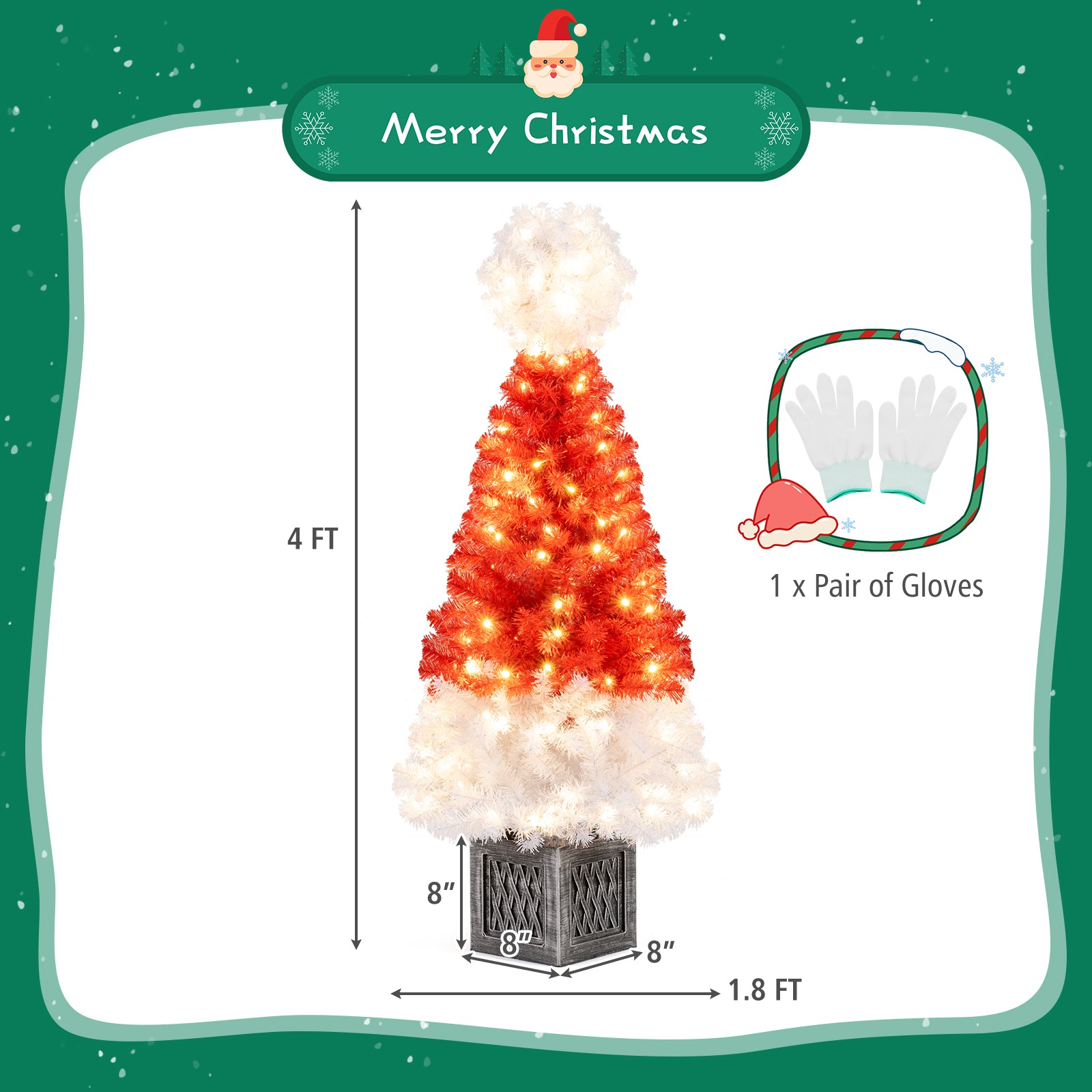 4 Ft Artificial Christmas Tree Santa Hat Xmas Tree with 300 Branch Tips Red, Red Christmas Tree at Gallery Canada