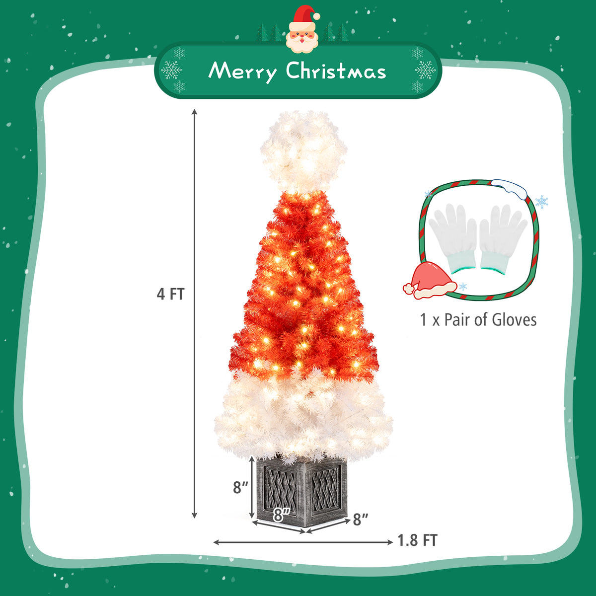 4 Ft Artificial Christmas Tree Santa Hat Xmas Tree with 300 Branch Tips Red, Red Christmas Tree at Gallery Canada