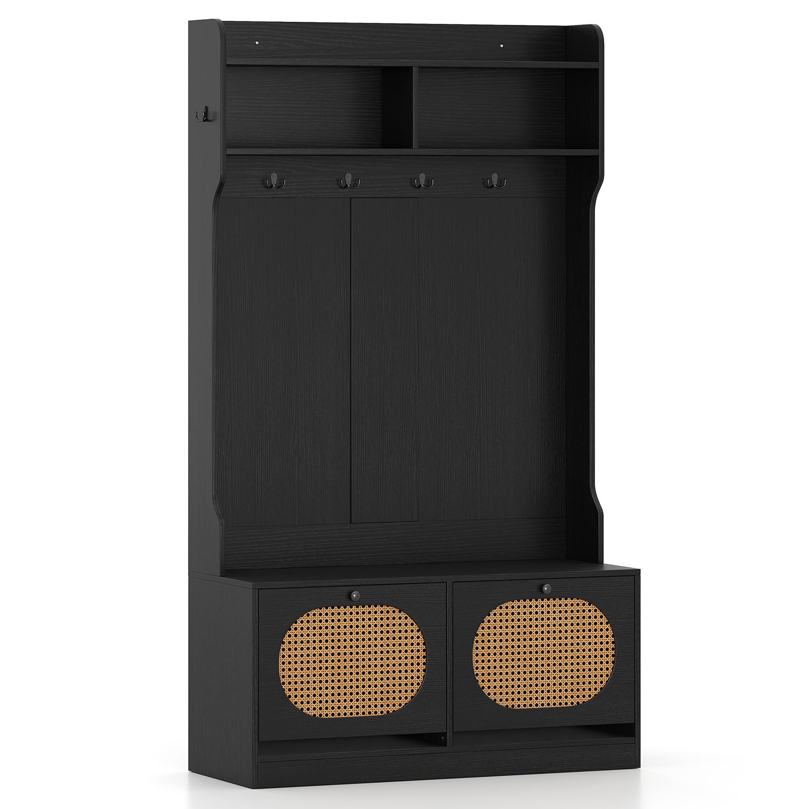 4-In-1 Hall Tree with Coat Rack and Flip Drawers for Entryway Mudroom, Black Coat Racks & Hall Trees Black at Gallery Canada