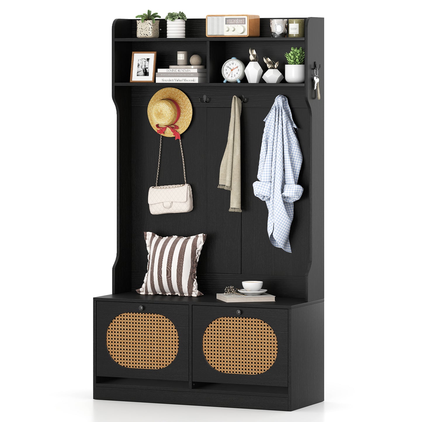 4-In-1 Hall Tree with Coat Rack and Flip Drawers for Entryway Mudroom, Black Coat Racks & Hall Trees at Gallery Canada