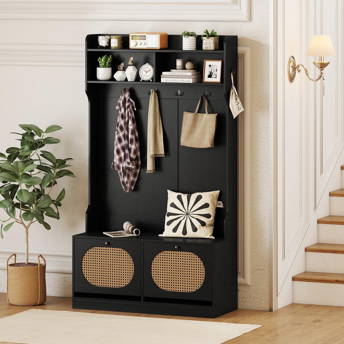 4-In-1 Hall Tree with Coat Rack and Flip Drawers for Entryway Mudroom, Black Coat Racks & Hall Trees at Gallery Canada