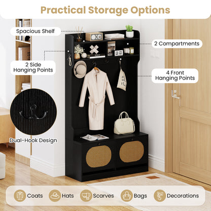 4-In-1 Hall Tree with Coat Rack and Flip Drawers for Entryway Mudroom, Black Coat Racks & Hall Trees at Gallery Canada