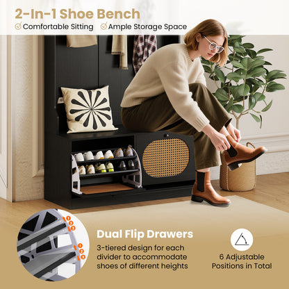 4-In-1 Hall Tree with Coat Rack and Flip Drawers for Entryway Mudroom, Black Coat Racks & Hall Trees at Gallery Canada