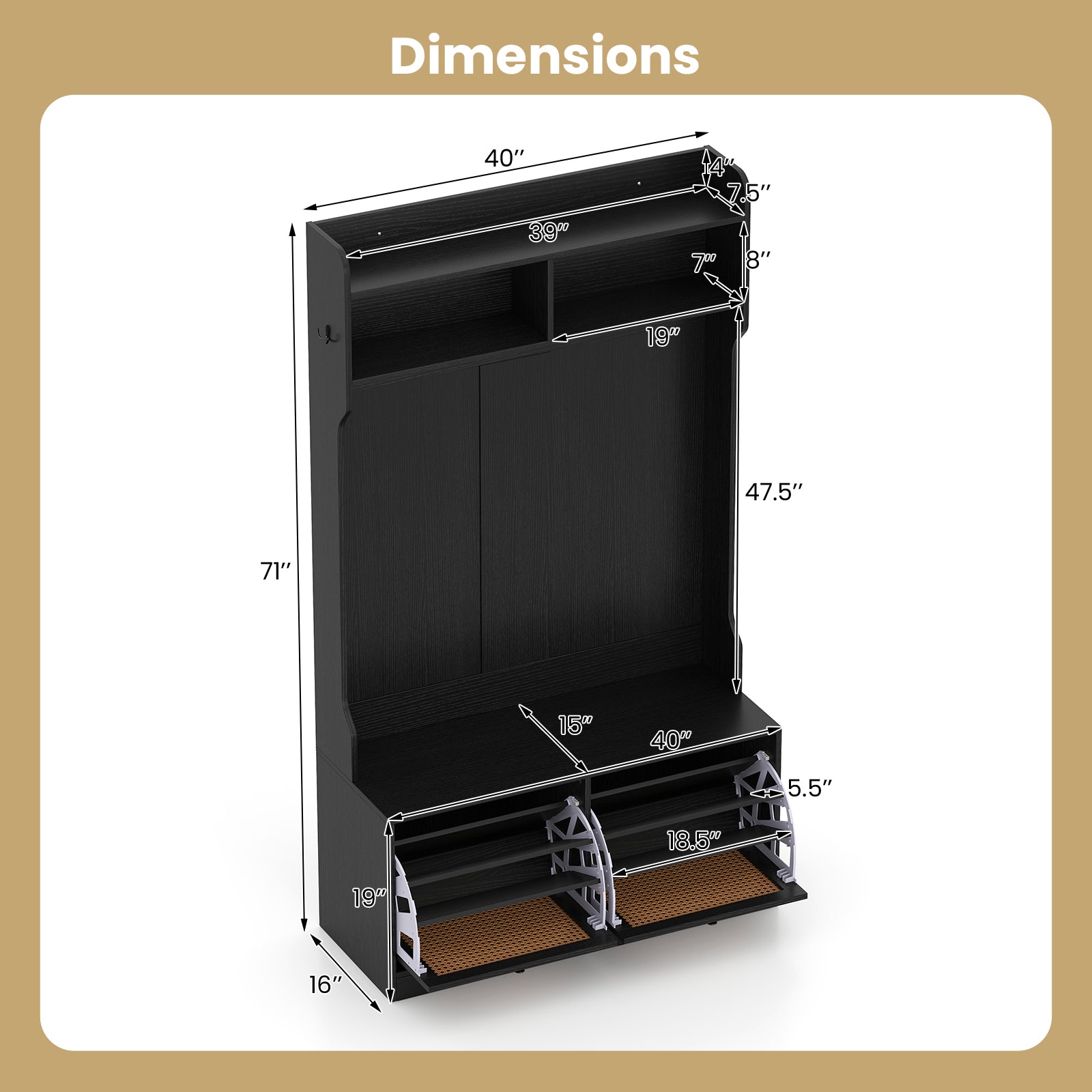 4-In-1 Hall Tree with Coat Rack and Flip Drawers for Entryway Mudroom, Black Coat Racks & Hall Trees at Gallery Canada